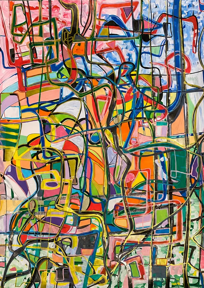 Color Grid Current abstract artwork with bright gridded color and linework
