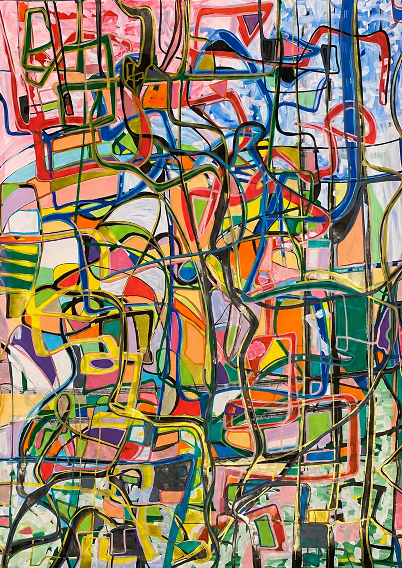 Color Grid Current abstract artwork with bright gridded color and linework