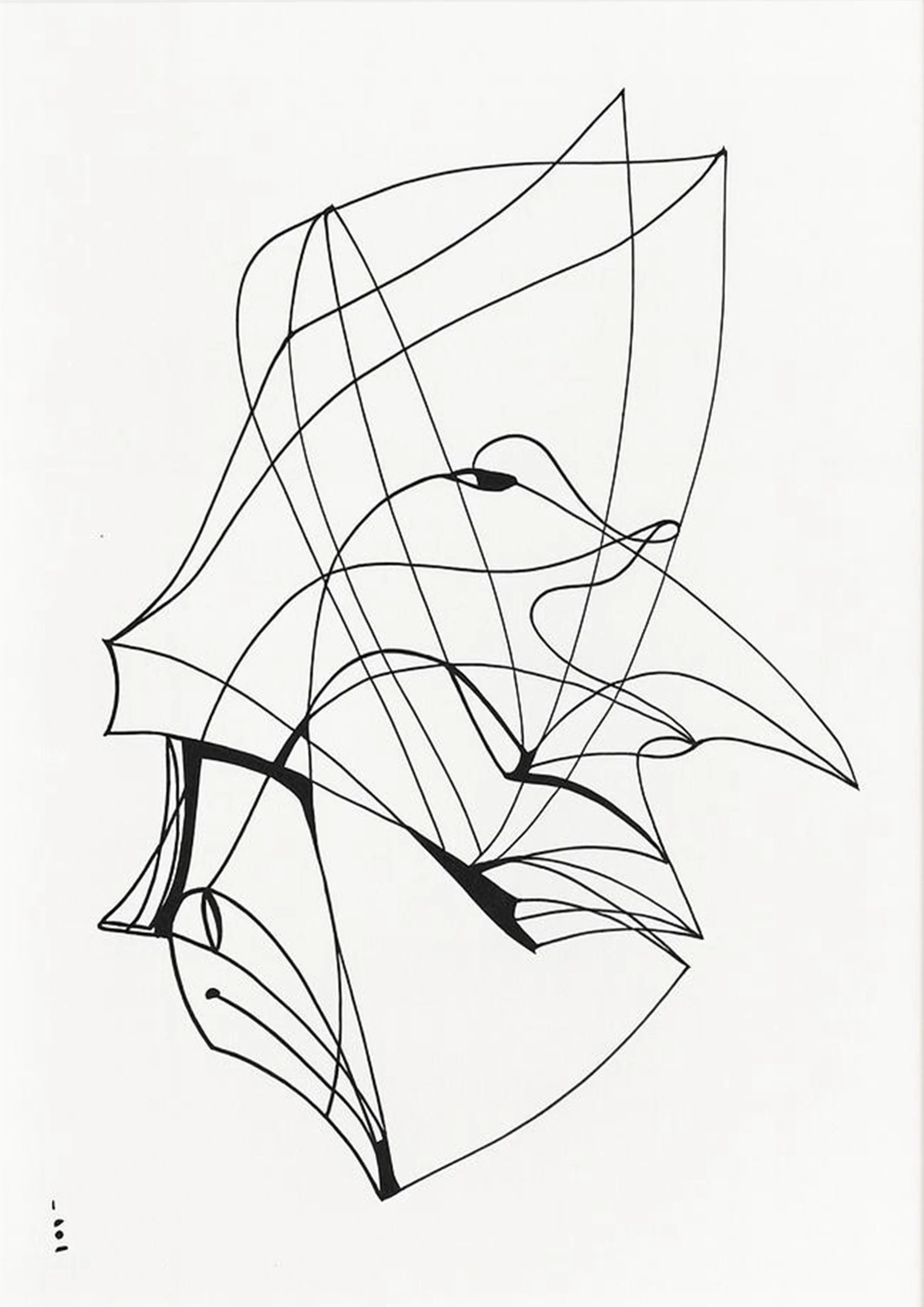 Folded Flight black line artwork with wing-like abstract form