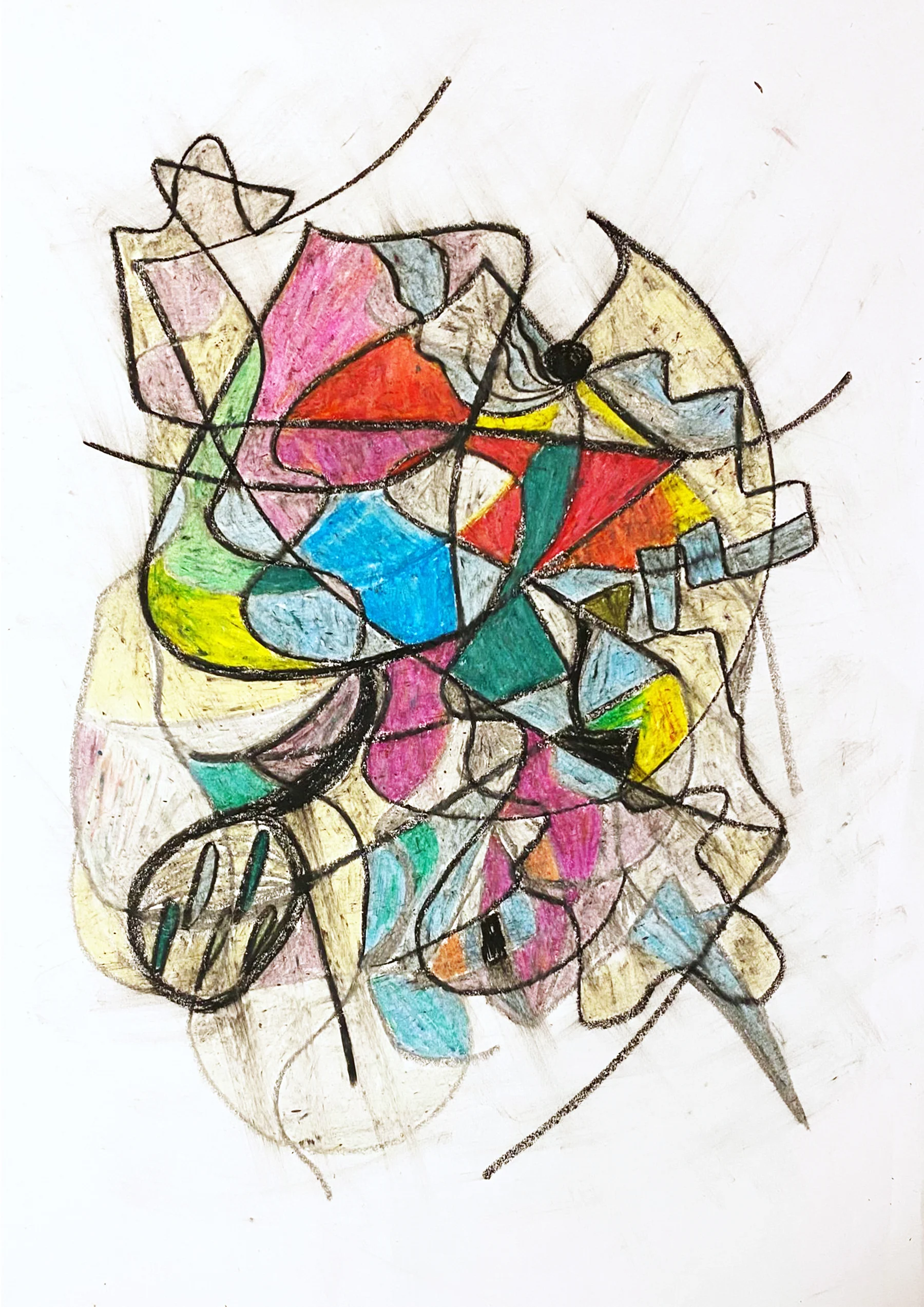Folding Signal abstract artwork with colored fragments and black linework