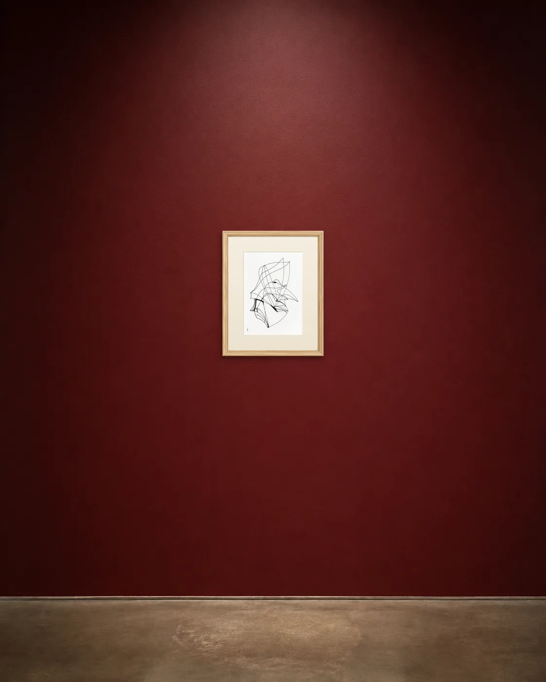 Folded Flight shown framed on a burgundy wall