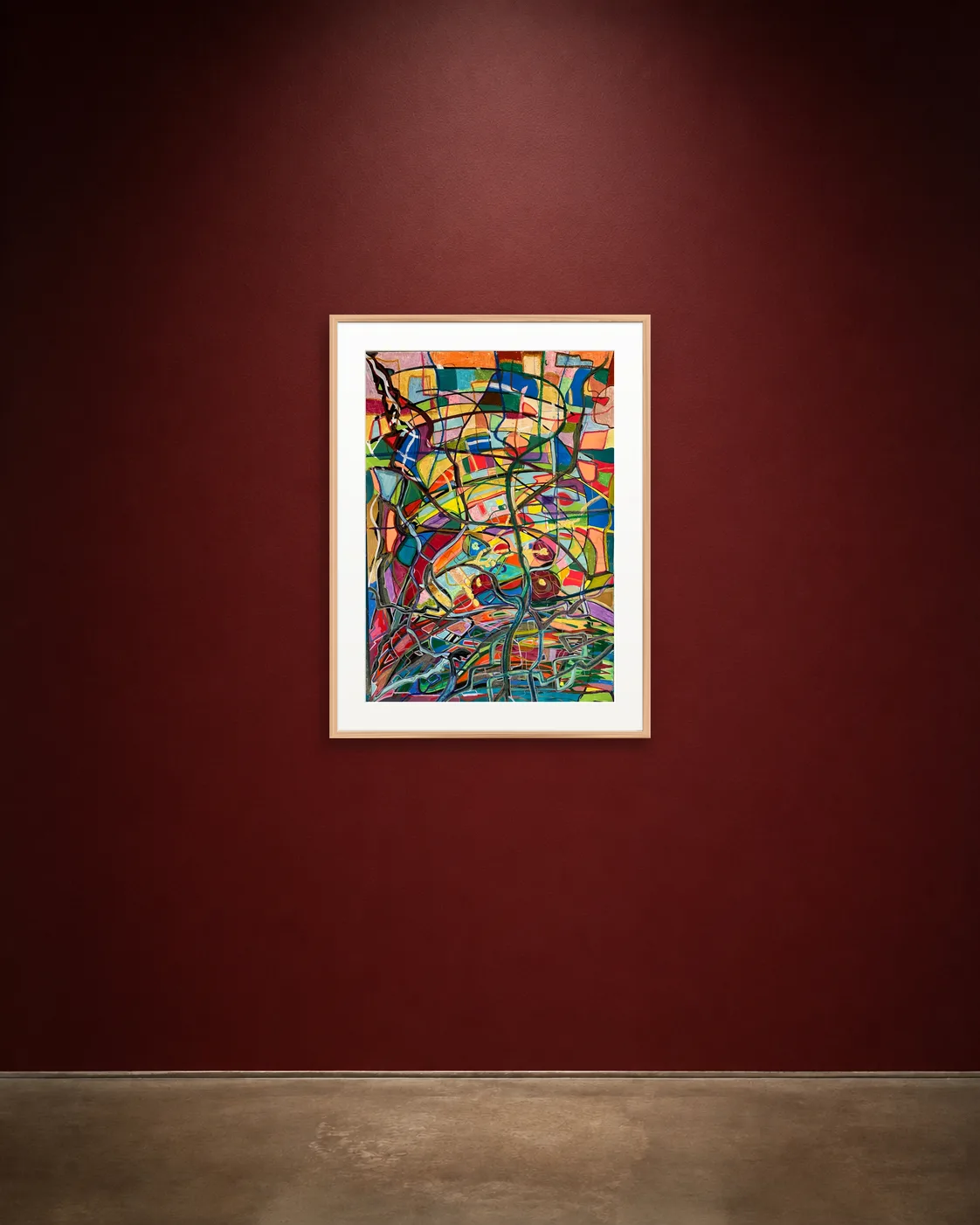 Night Circuit shown framed on a burgundy wall